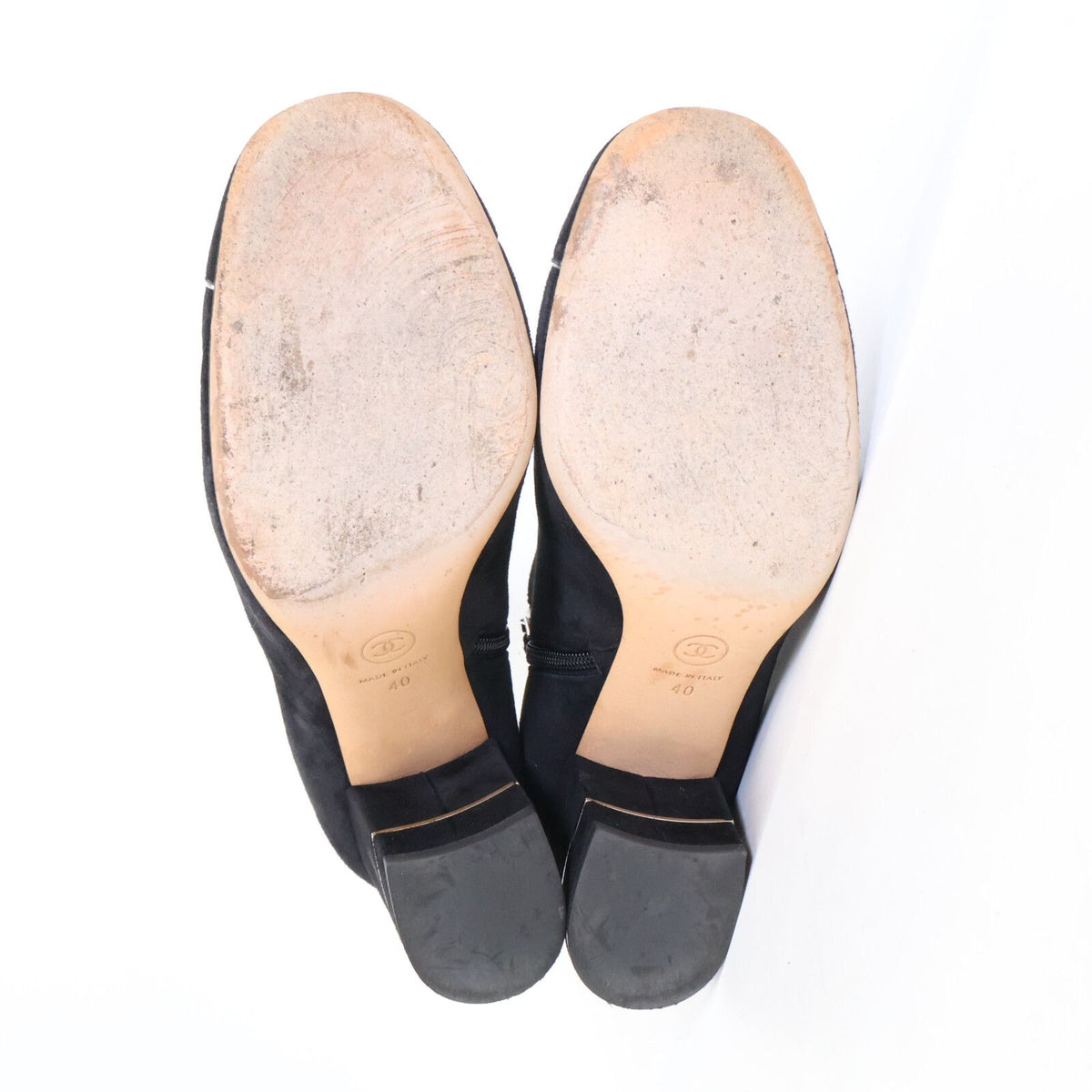 Chanel CC Logo Suede Side Zip Short Boots — view 6