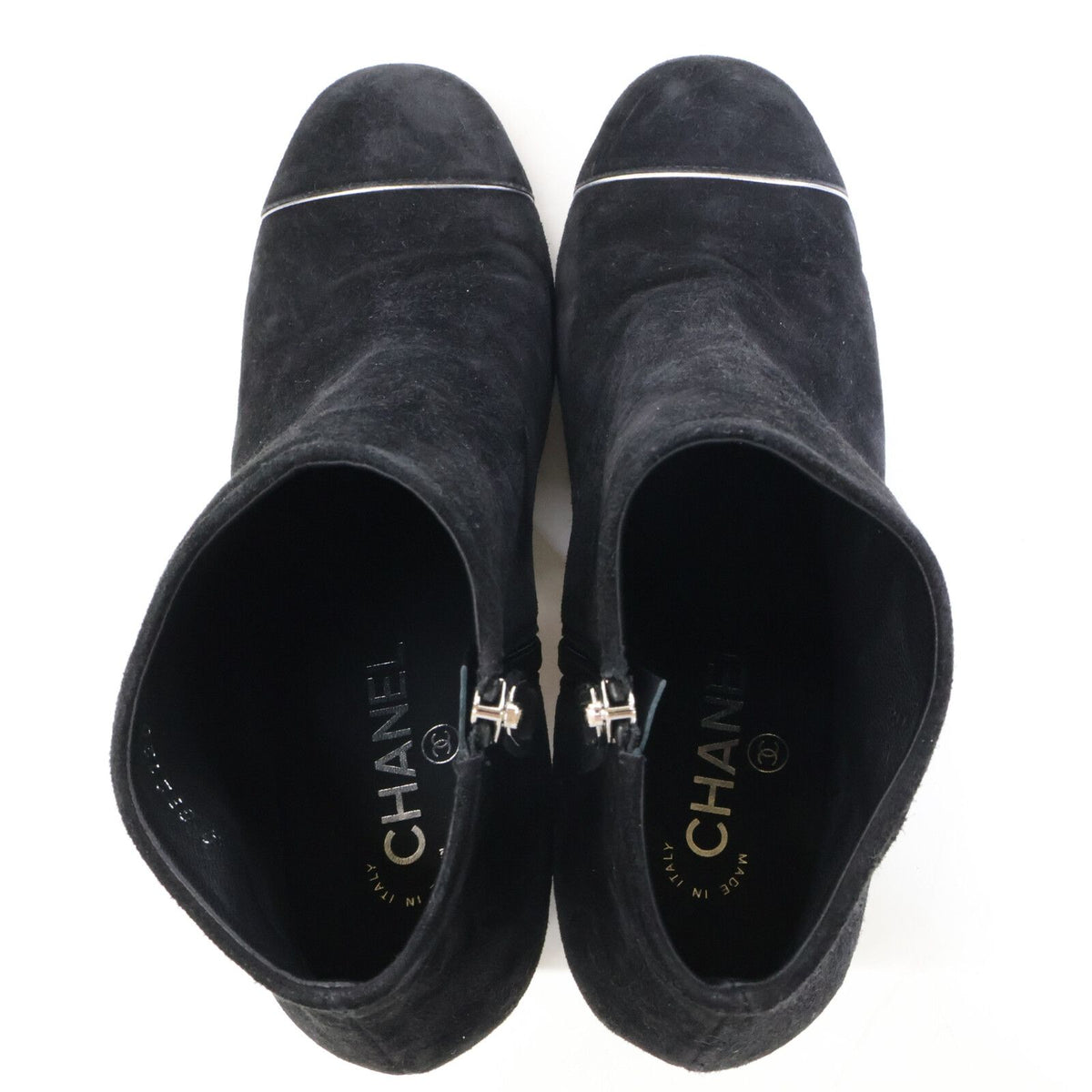 Chanel CC Logo Suede Side Zip Short Boots — view 5