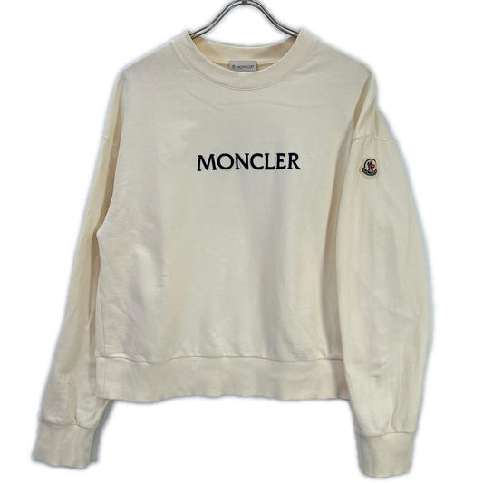 Moncler Felpa Ivory Navy Cotton Logo Embroidery Crew Neck Sweatshirt Pullover