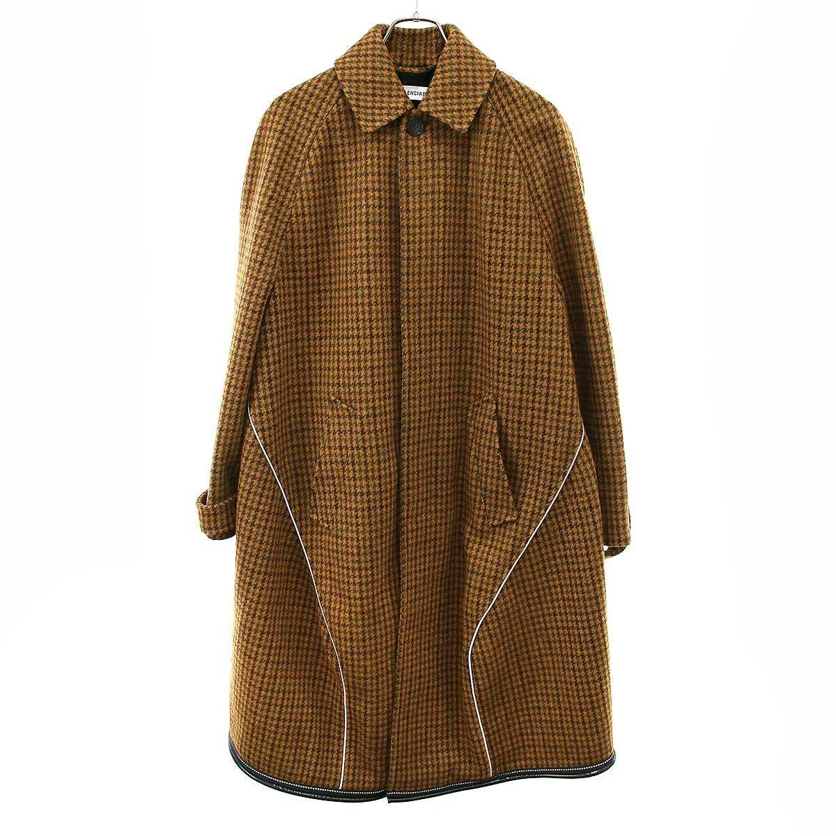 Balenciaga Pre Fall Houndstooth Reflector Trim Over Coat Brown 34