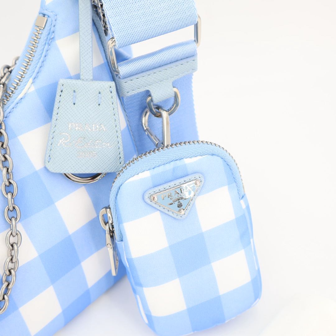 Prada Plaid Hobo Blue — view 8