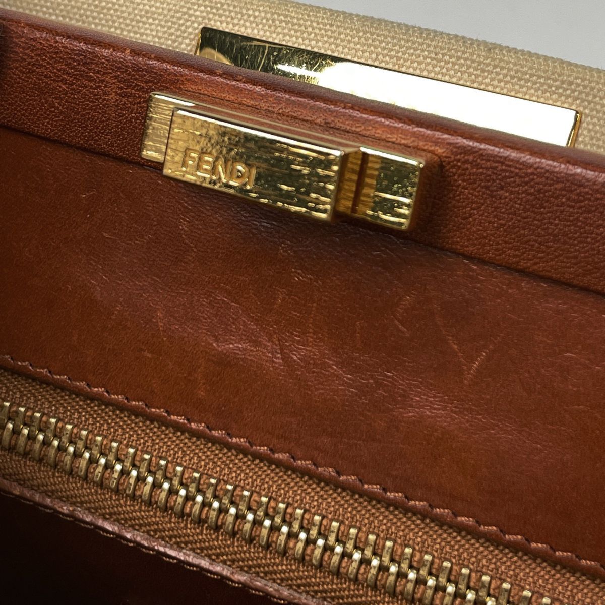 Fendi Peekaboo Handbag Canvas Beige — view 7