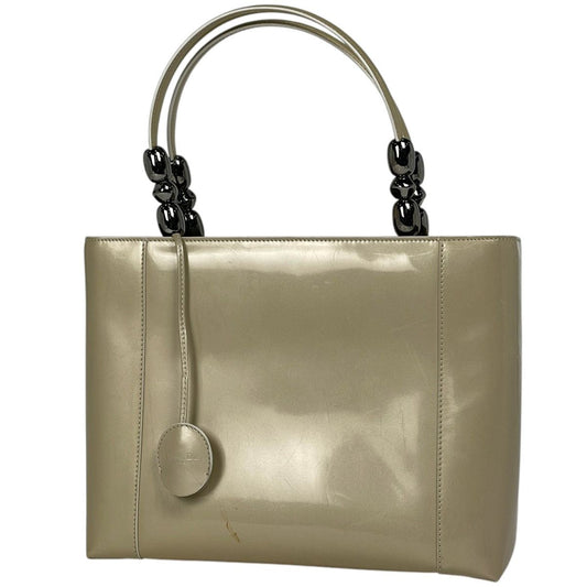 Dior Malice Pearl Handbag 2-Way Patent Patent Leather Beige