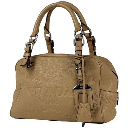Prada Logo Handbag Leather Beige