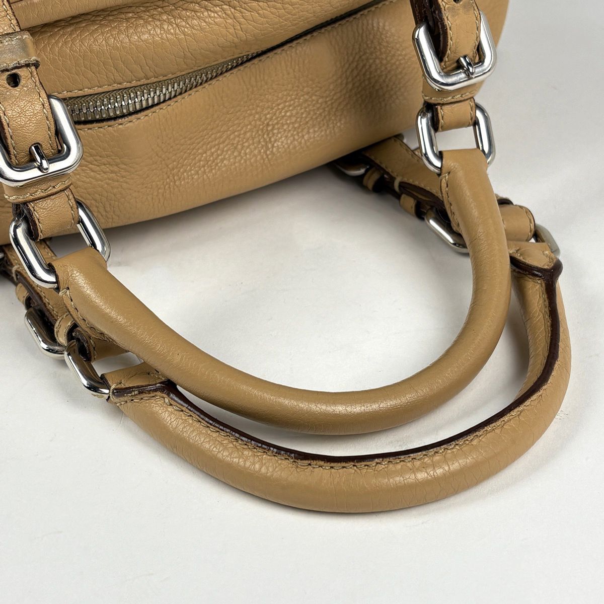 Prada Logo Handbag Leather Beige — view 7