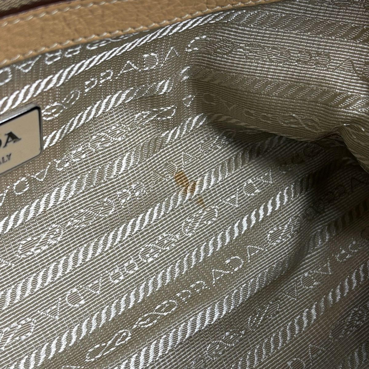 Prada Logo Handbag Leather Beige — view 8