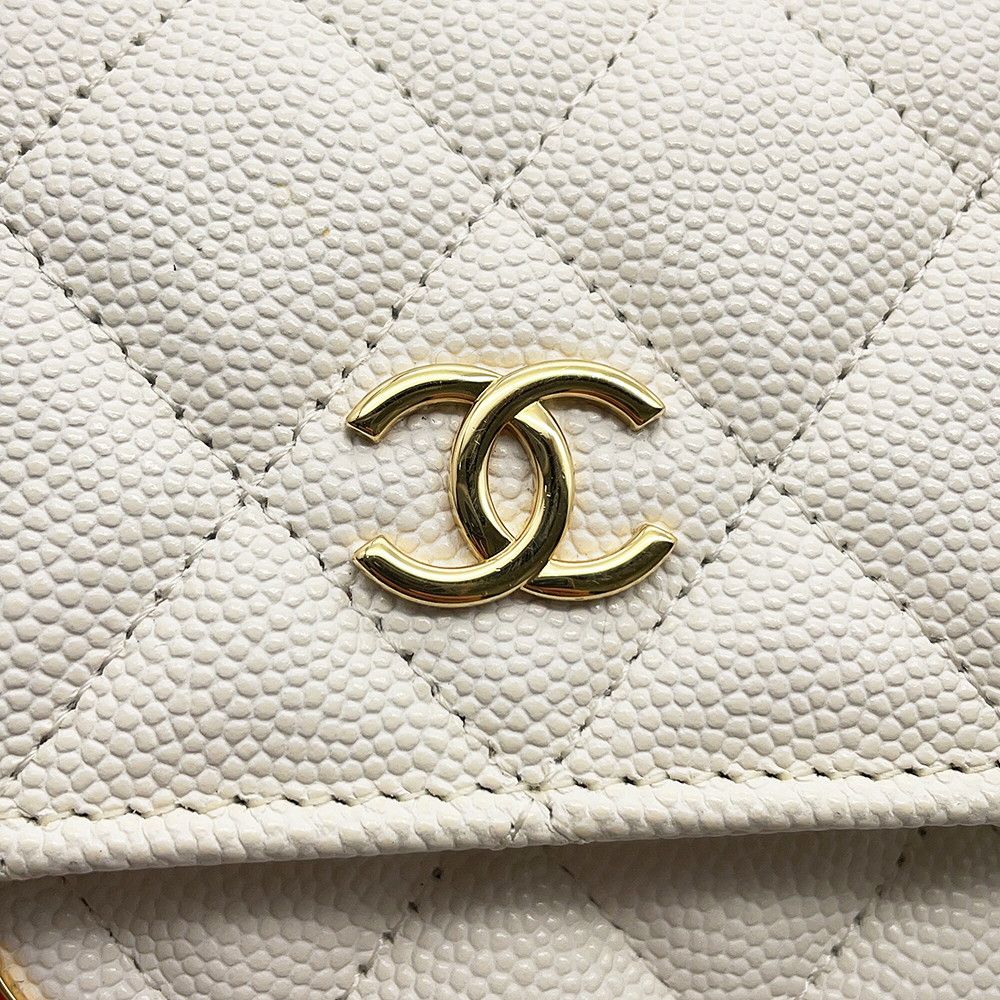 Chanel Chain Wallet Cruise Line Quilted CC Logo Caviar Leather White Shoulder — view 7