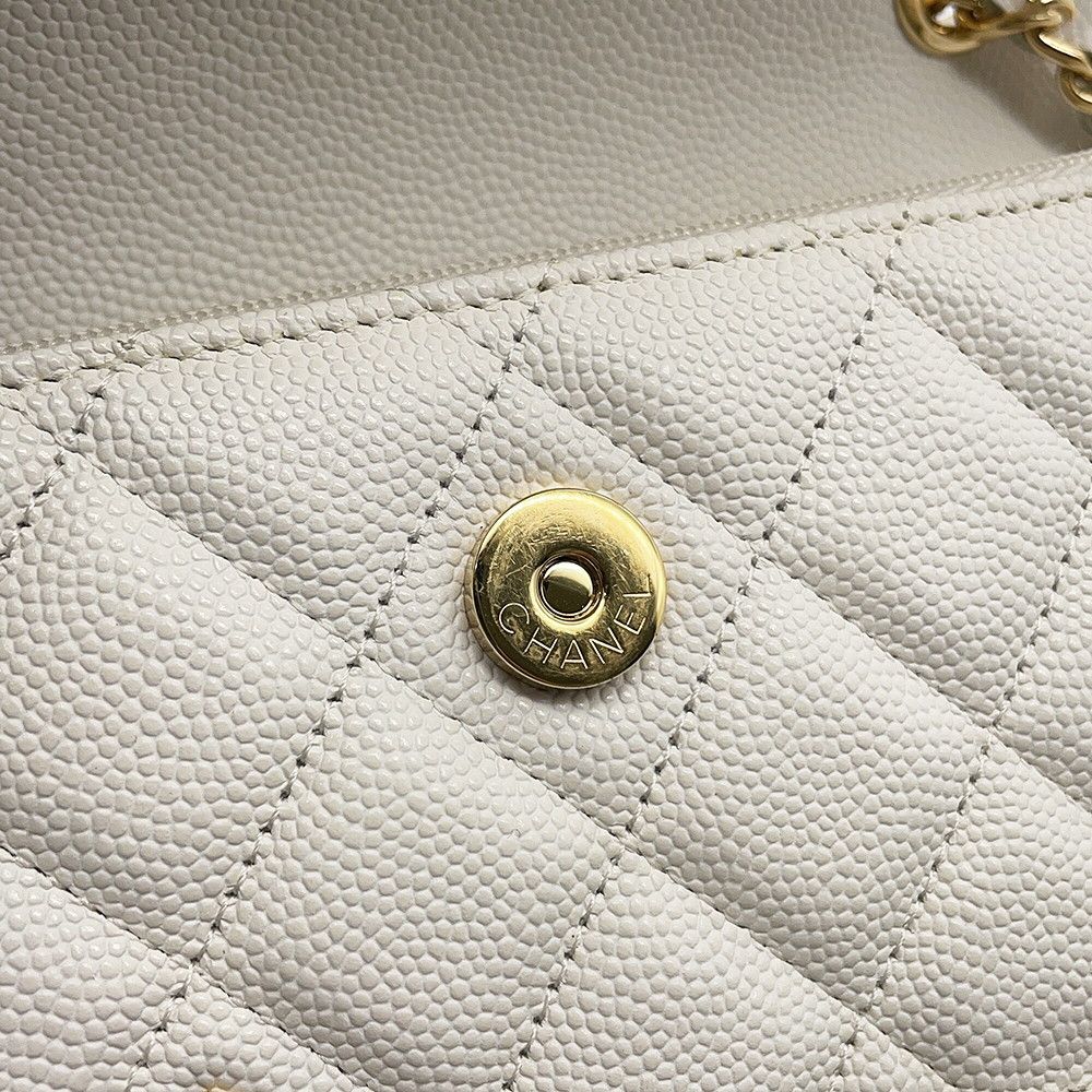 Chanel Chain Wallet Cruise Line Quilted CC Logo Caviar Leather White Shoulder — view 6