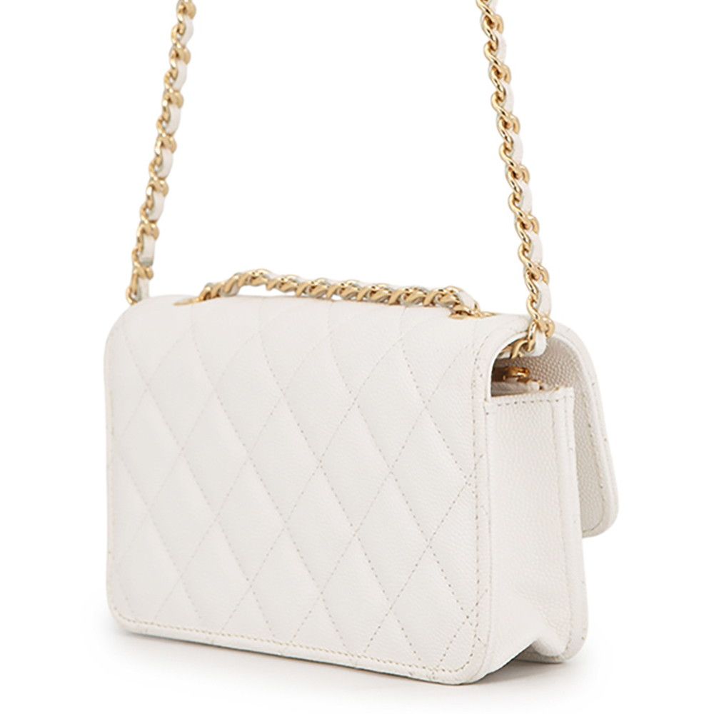 Chanel Chain Wallet Cruise Line Quilted CC Logo Caviar Leather White Shoulder — view 2