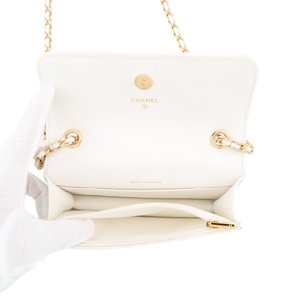 Chanel Chain Wallet Cruise Line Quilted CC Logo Caviar Leather White Shoulder — view 5