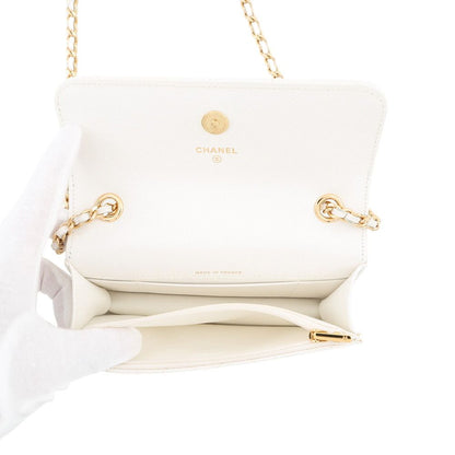 Chanel Chain Wallet Cruise Line Quilted CC Logo Caviar Leather White Shoulder — view 5