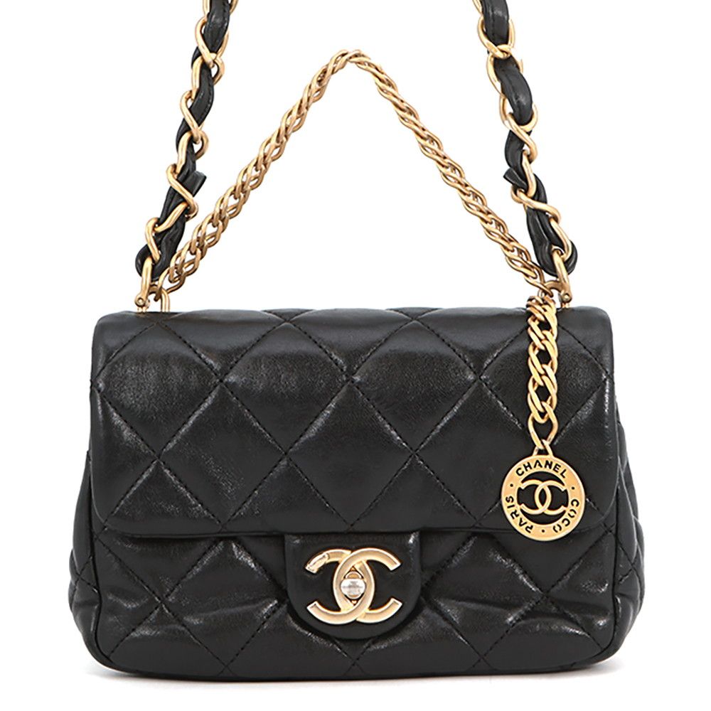 Chanel Chain Shoulder Bag CC Logo Quilted 20 Leather Black