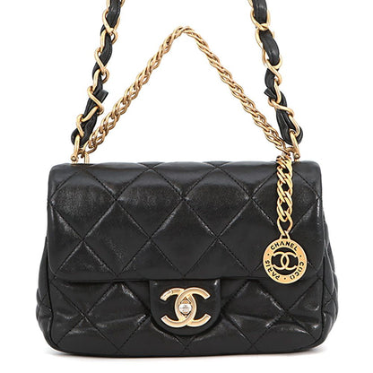 Chanel Chain Shoulder Bag CC Logo Quilted 20 Leather Black