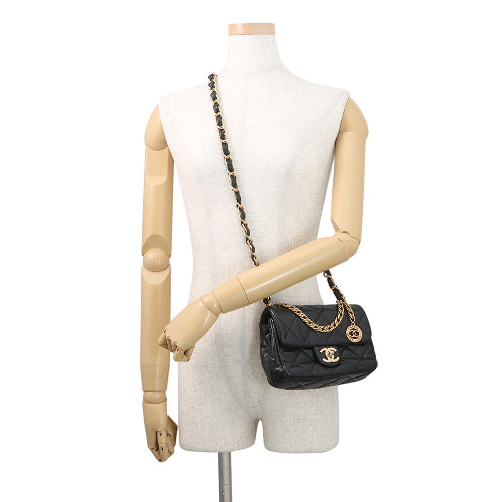 Chanel Chain Shoulder Bag CC Logo Quilted 20 Leather Black — view 4
