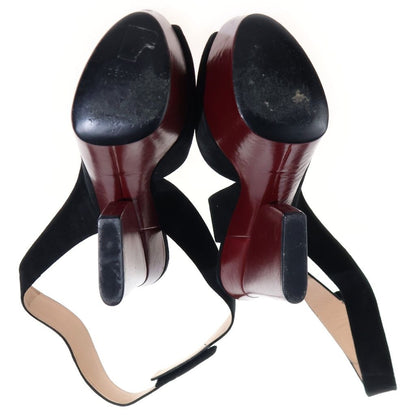 Celine Ankle Strap Peep Toes Sandals Velvet Leather High Heels Black — view 5