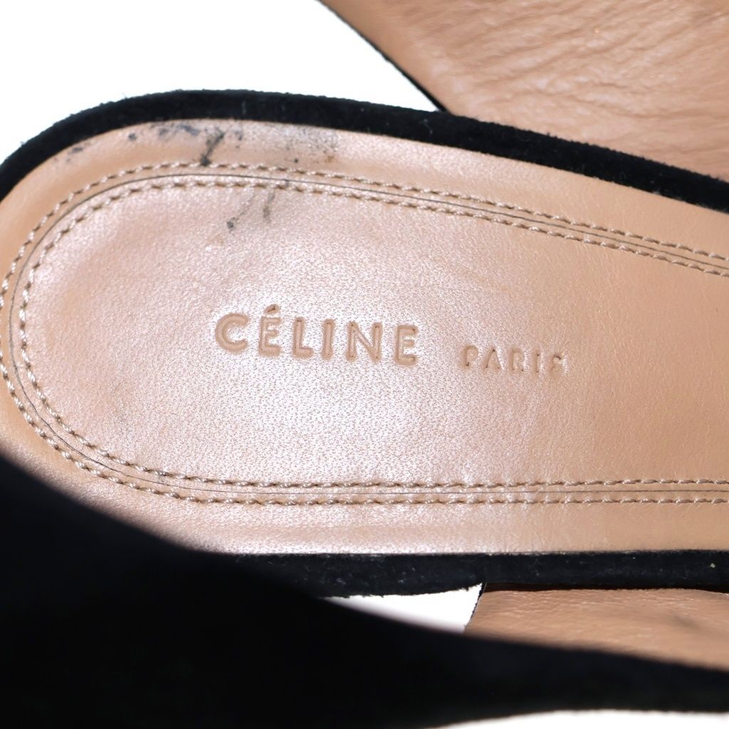 Celine Ankle Strap Peep Toes Sandals Velvet Leather High Heels Black — view 6