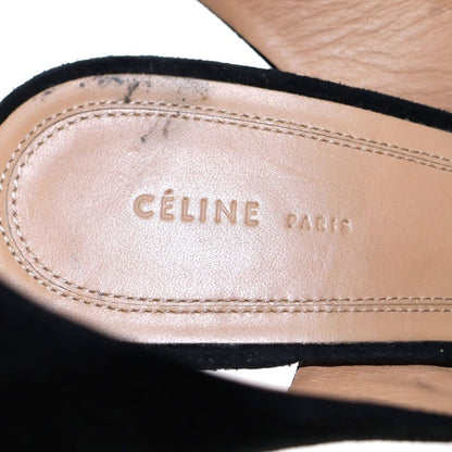 Celine Ankle Strap Peep Toes Sandals Velvet Leather High Heels Black — view 6