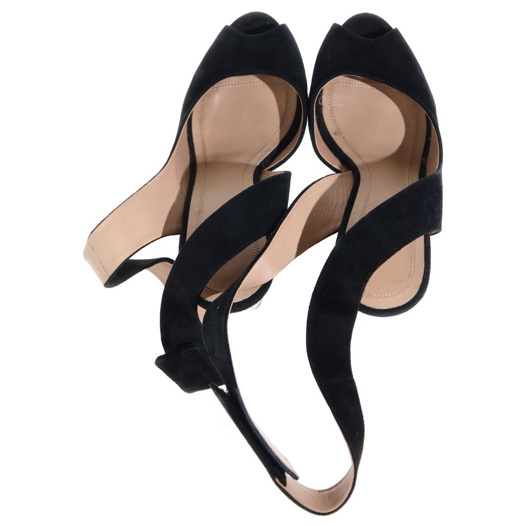 Celine Ankle Strap Peep Toes Sandals Velvet Leather High Heels Black — view 4
