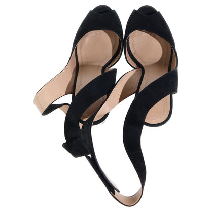 Celine Ankle Strap Peep Toes Sandals Velvet Leather High Heels Black — view 4