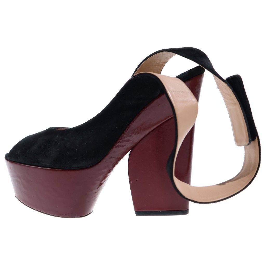 Celine Ankle Strap Peep Toes Sandals Velvet Leather High Heels Black