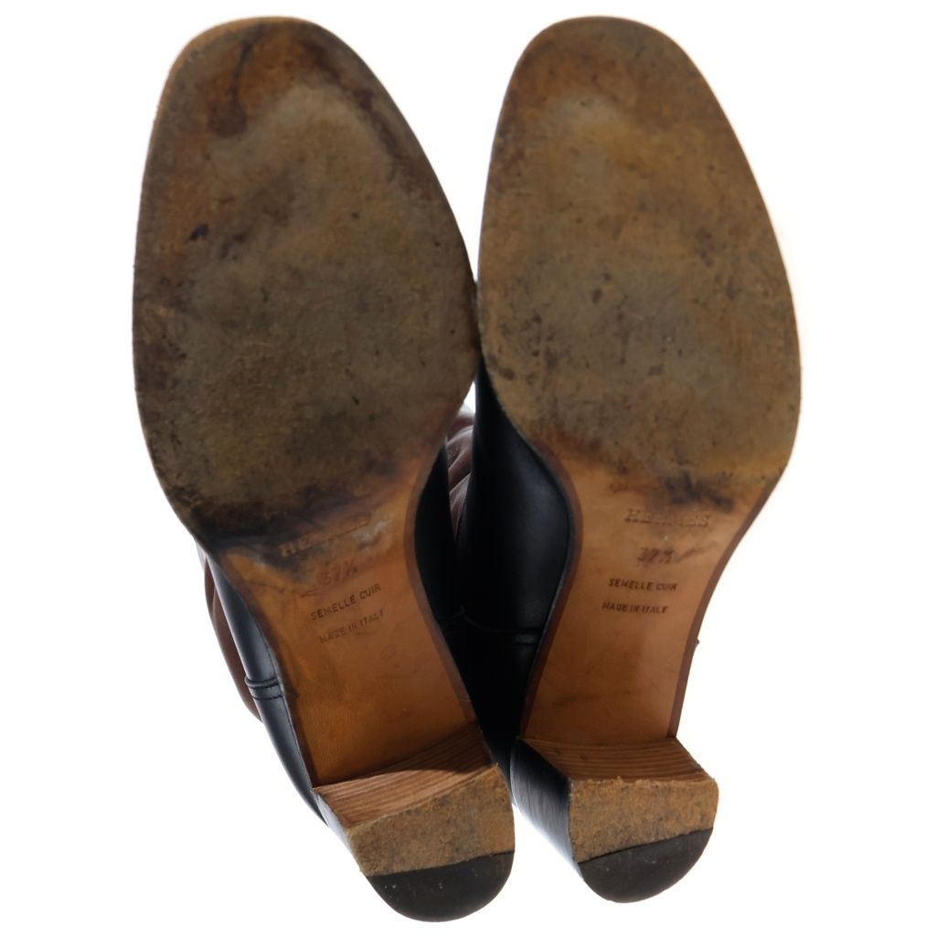 Hermes Bicolor Leather Long Boots Heels Black Brown — view 5