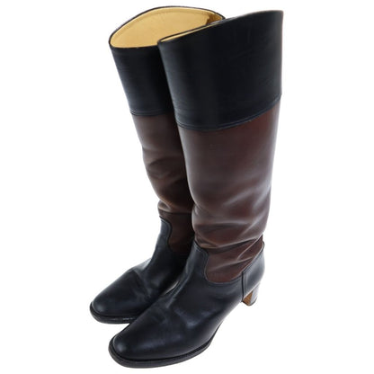Hermes Bicolor Leather Long Boots Heels Black Brown — view 2