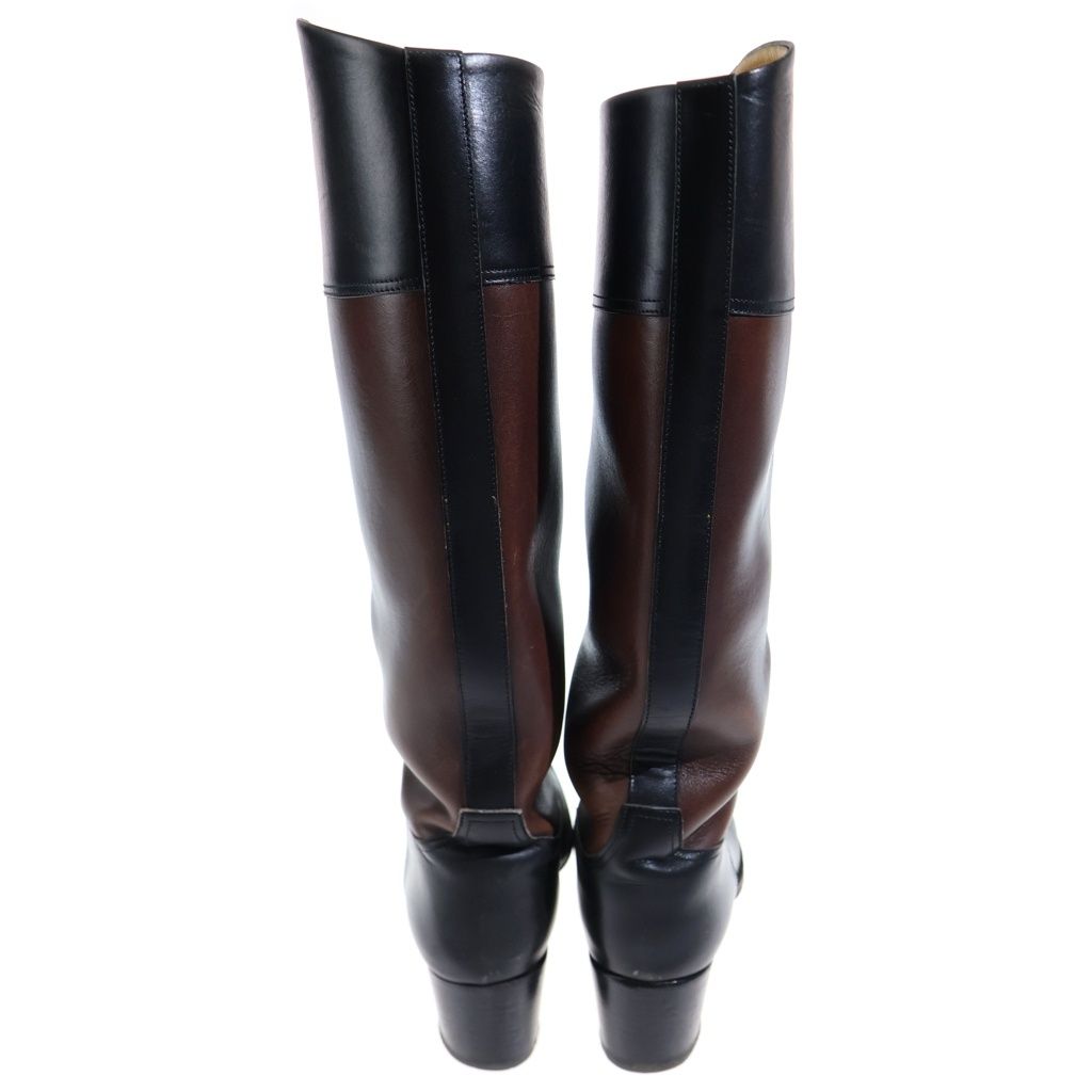 Hermes Bicolor Leather Long Boots Heels Black Brown — view 3