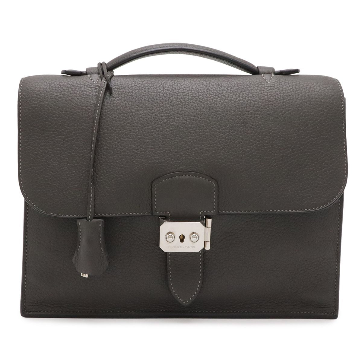 Hermes Sac A Depeches 27 Business Briefcase Second Togo Leather Graphite Gray