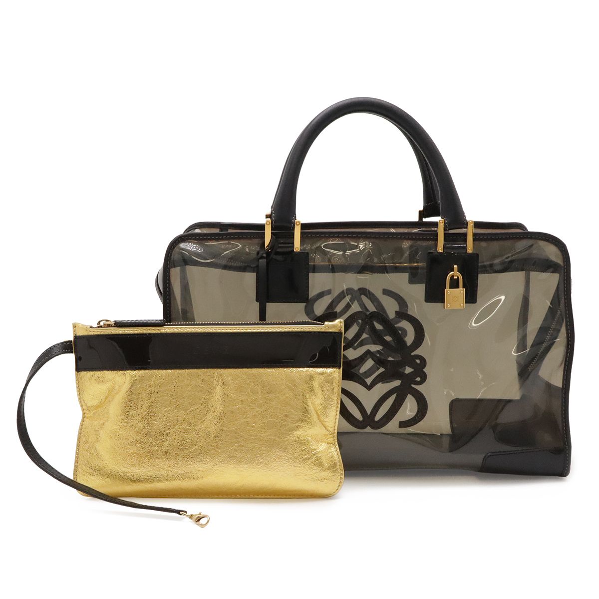 Loewe Amazona 36 Anagram Tote Bag Vinyl Leather Clear Black Gold