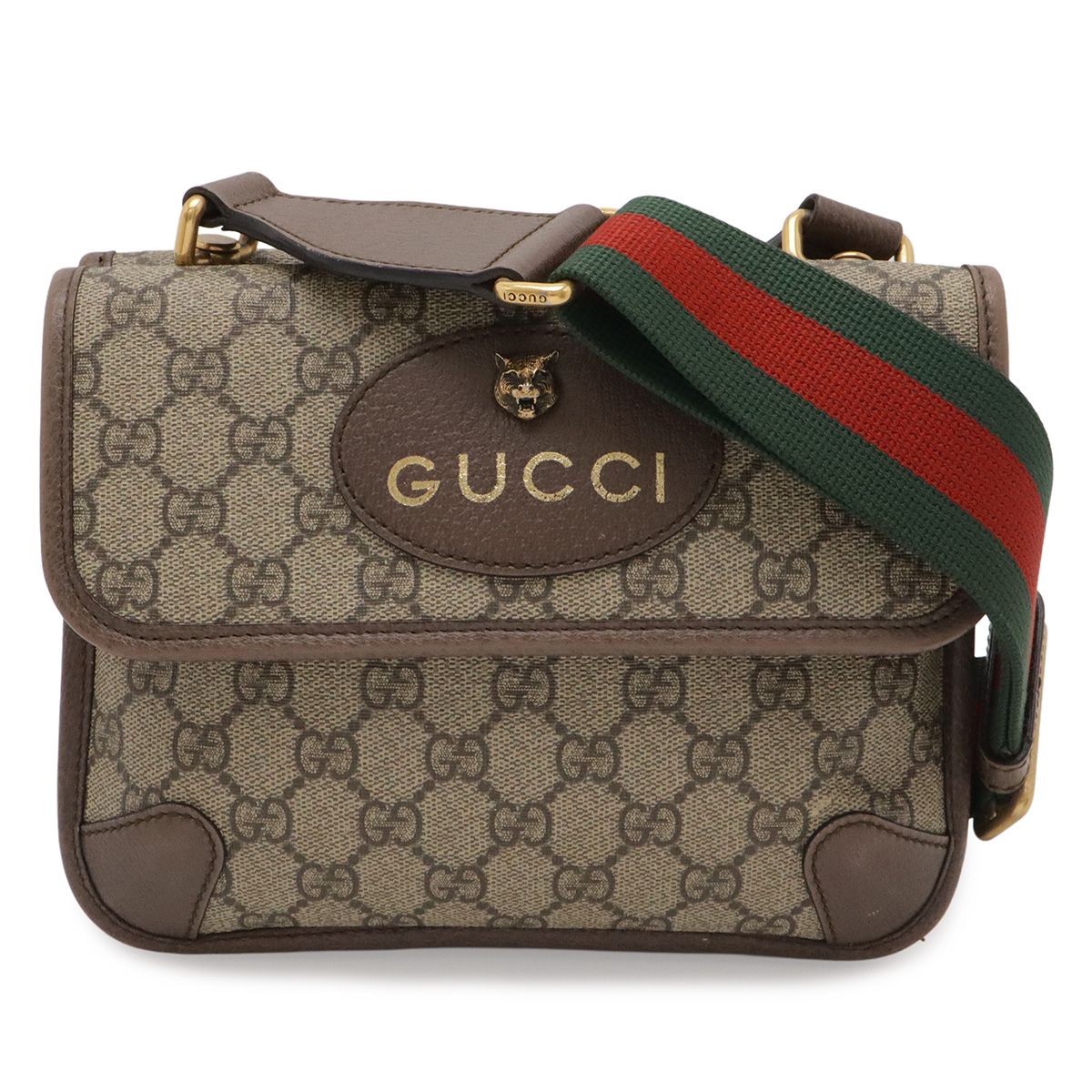 Gucci Neo Vintage GG Supreme Small Messenger Bag Tiger Head Leather Beige