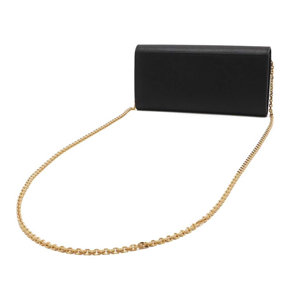 Fendi FF Diamond Chain Wallet Clutch 2-Way Pochette Leather Black Gold — view 2