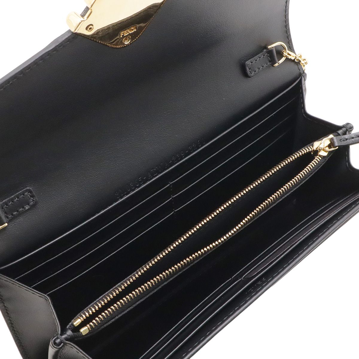 Fendi FF Diamond Chain Wallet Clutch 2-Way Pochette Leather Black Gold — view 7