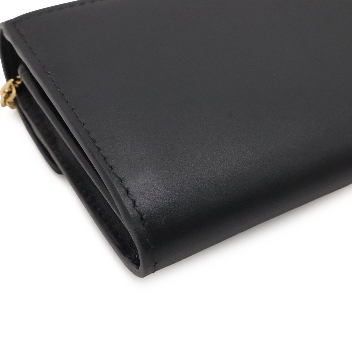 Fendi FF Diamond Chain Wallet Clutch 2-Way Pochette Leather Black Gold — view 3