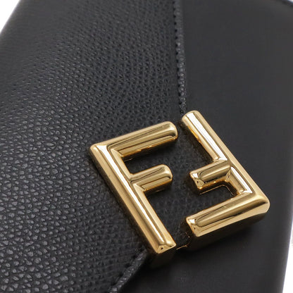 Fendi FF Diamond Chain Wallet Clutch 2-Way Pochette Leather Black Gold — view 5