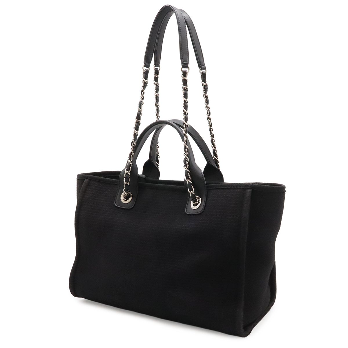 Chanel Deauville Line Small Shopping Tote 2-Way Chain Shoulder Bag Canvas Black — view 2