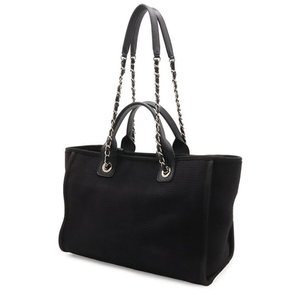 Chanel Deauville Line Small Shopping Tote 2-Way Chain Shoulder Bag Canvas Black — view 2