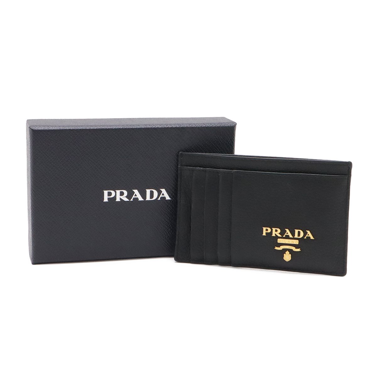 Prada Logo Card Case Holder Business Leather Nero Black Gold — view 7