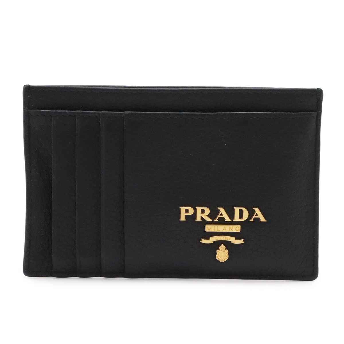 Prada Logo Card Case Holder Business Leather Nero Black Gold