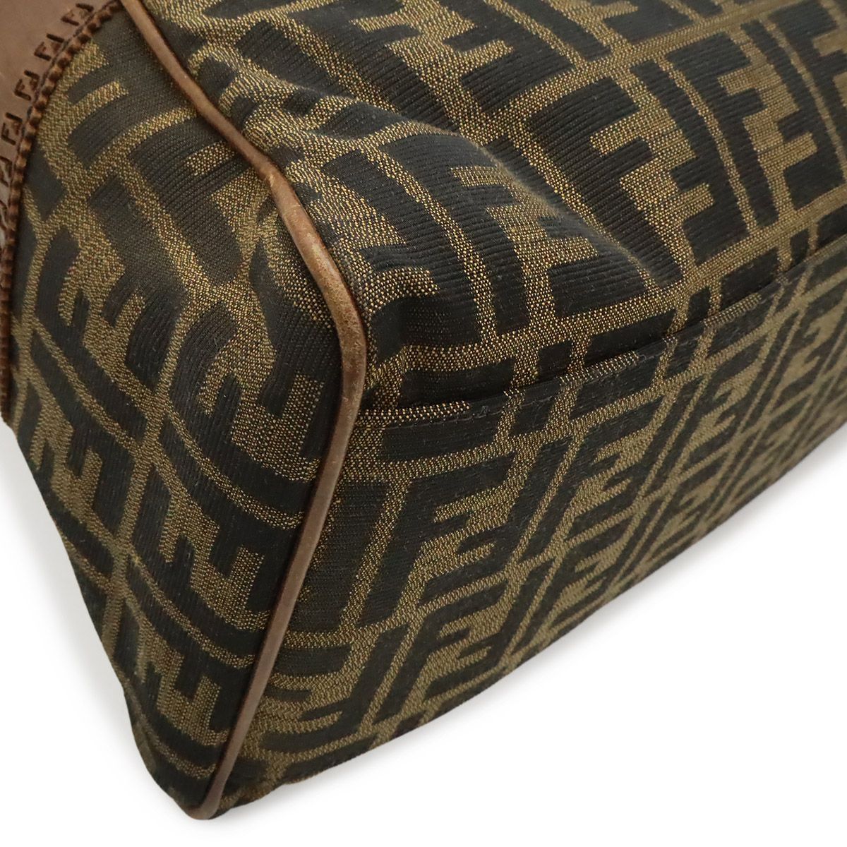 Fendi Zucca Etnico Tote Shoulder Bag Nylon Jacquard Leather Khaki Brown — view 3