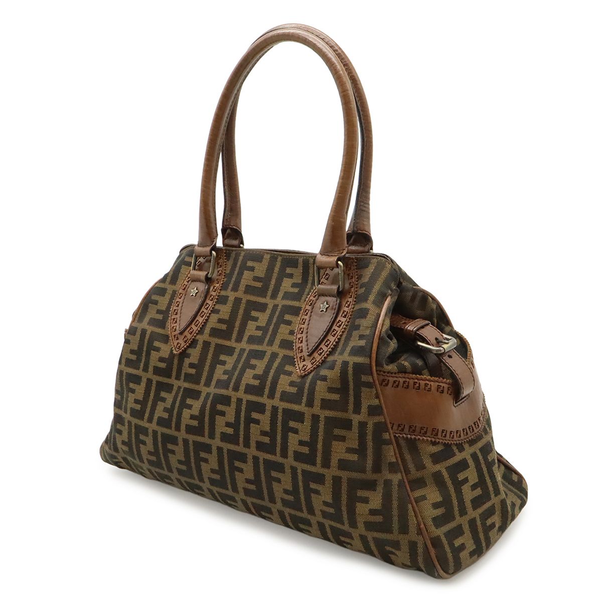 Fendi Zucca Etnico Tote Shoulder Bag Nylon Jacquard Leather Khaki Brown — view 2