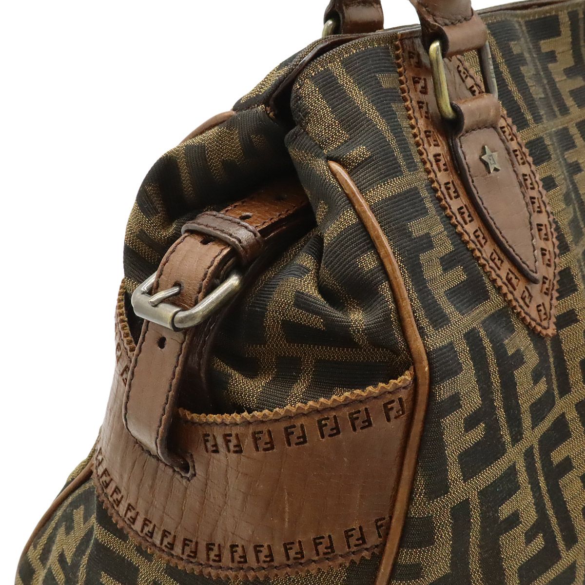 Fendi Zucca Etnico Tote Shoulder Bag Nylon Jacquard Leather Khaki Brown — view 8
