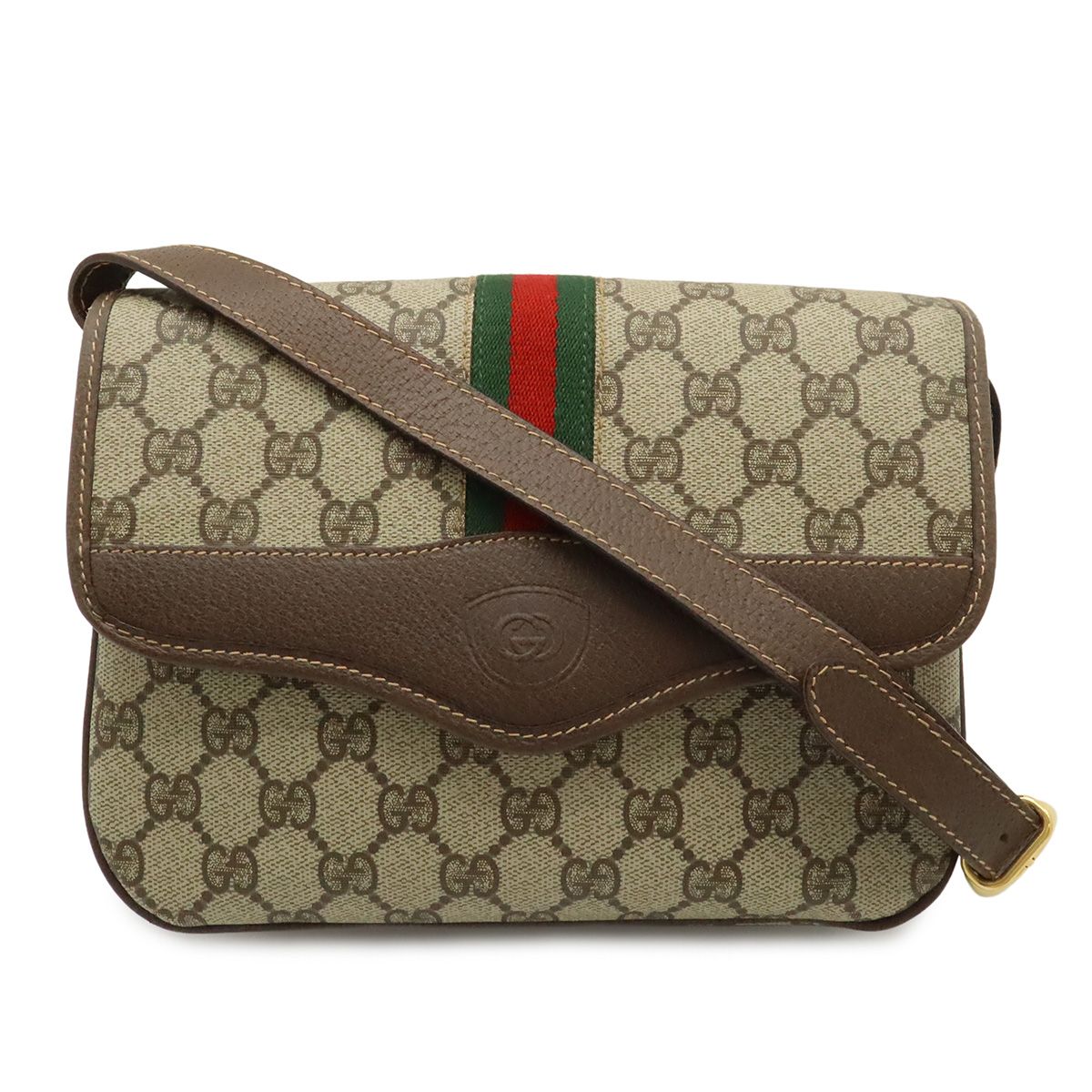 Gucci Vintage GG Plus Sherry Line Shoulder Bag Pochette Beige Mocha Brown