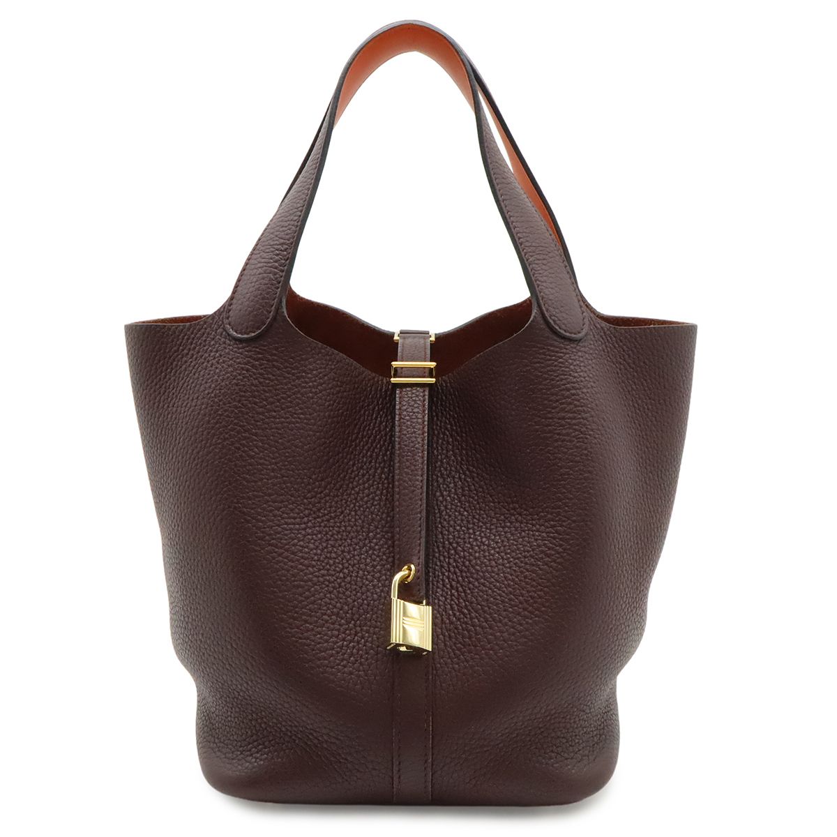 Hermes Picotin Lock 22 Handbag Taurillon Clemence Leather Rouge Ash Orange