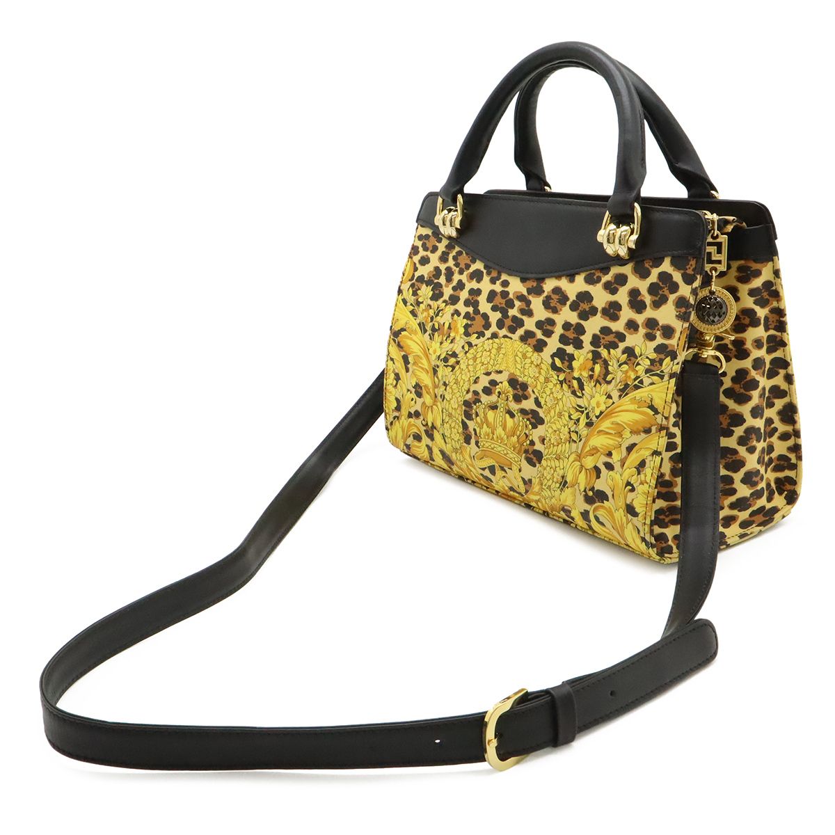 Versace Gianni Barocco Leopard Handbag 2-Way Shoulder Yellow Black — view 2