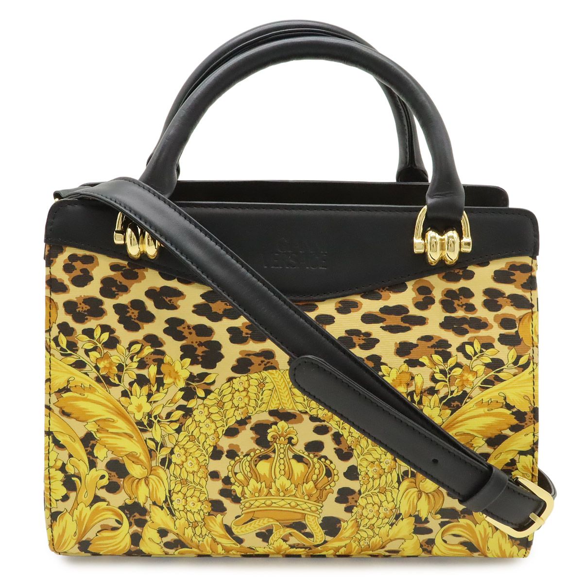Versace Gianni Barocco Leopard Handbag 2-Way Shoulder Yellow Black