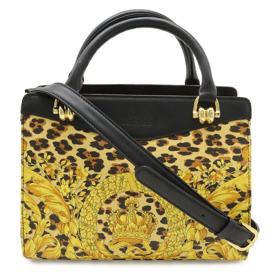 Versace Gianni Barocco Leopard Handbag 2-Way Shoulder Yellow Black