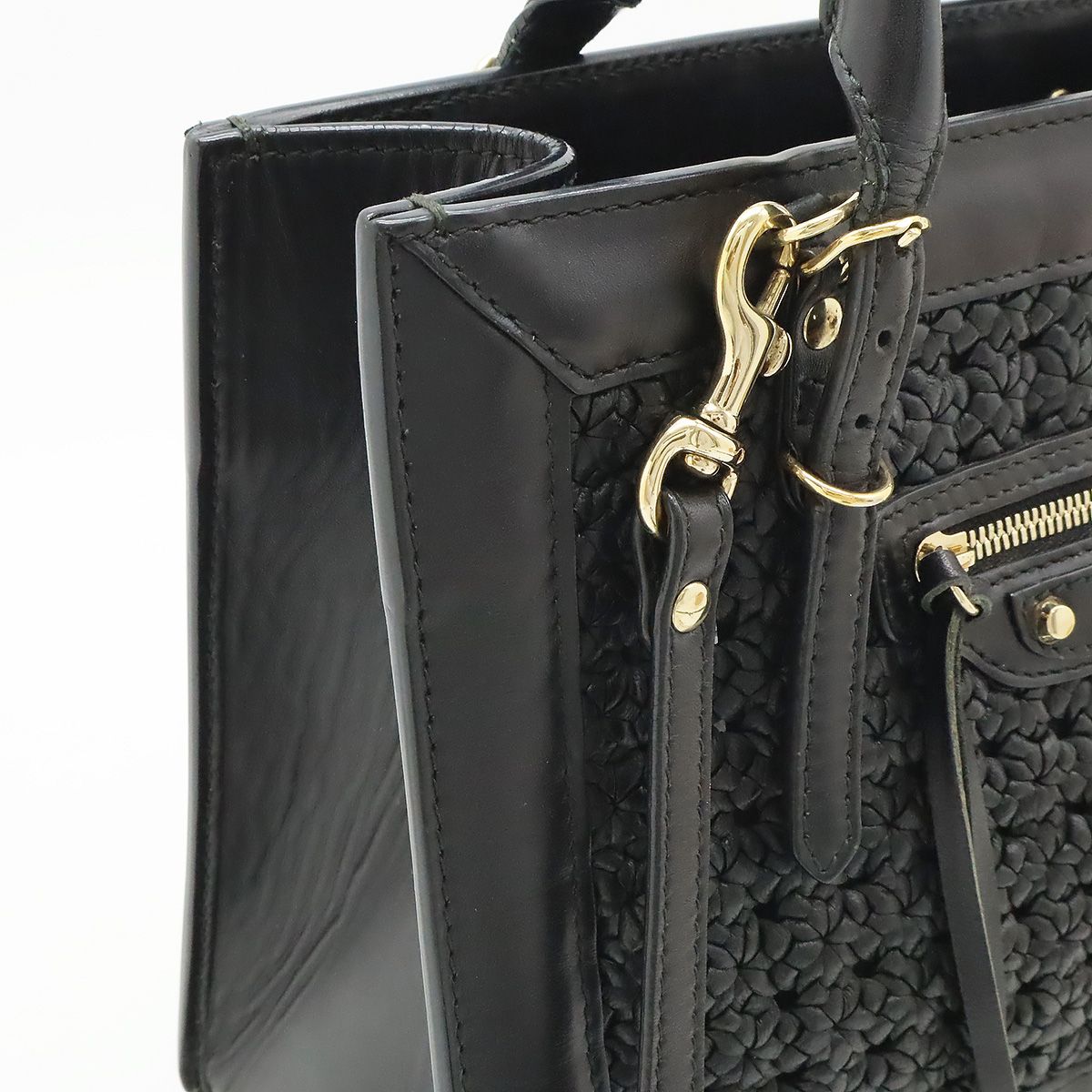 Balenciaga Mini Paper 2-Way Shoulder Bag Crossbody Leather Black Gold Mirror — view 4