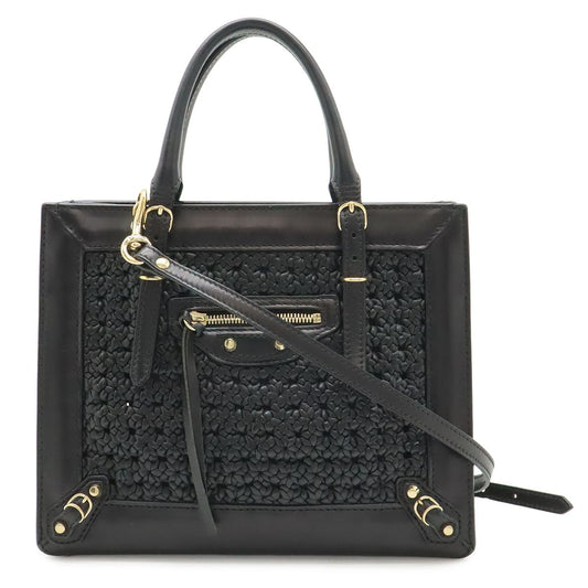 Balenciaga Mini Paper 2-Way Shoulder Bag Crossbody Leather Black Gold Mirror