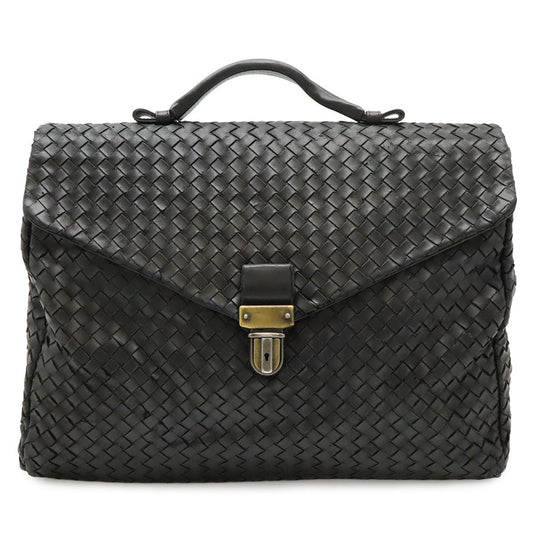 Bottega Veneta Intrecciato Business Briefcase Documents Purse Leather Black