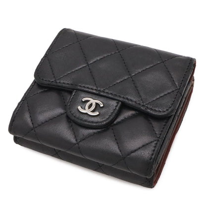 Chanel Quilted CC Logo Bifold Wallet Hook Double Leather Black Silver — view 2